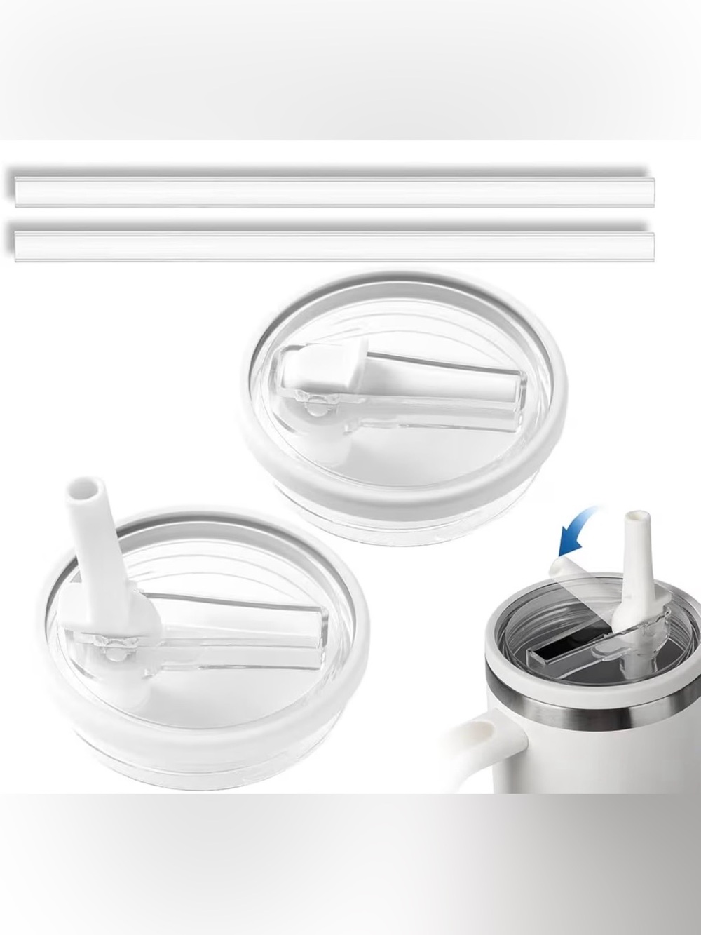 2 Pack 40oz Tumbler Flip Straw Lid Replacement for Stanley Quencher White